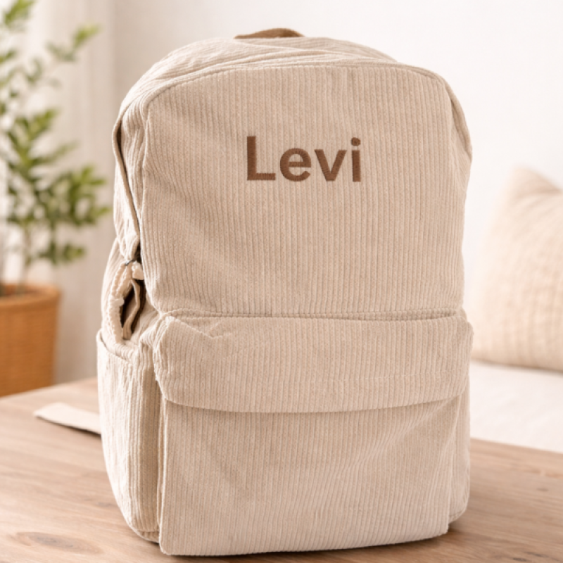 Geborduurde naam rugtas - ribstof